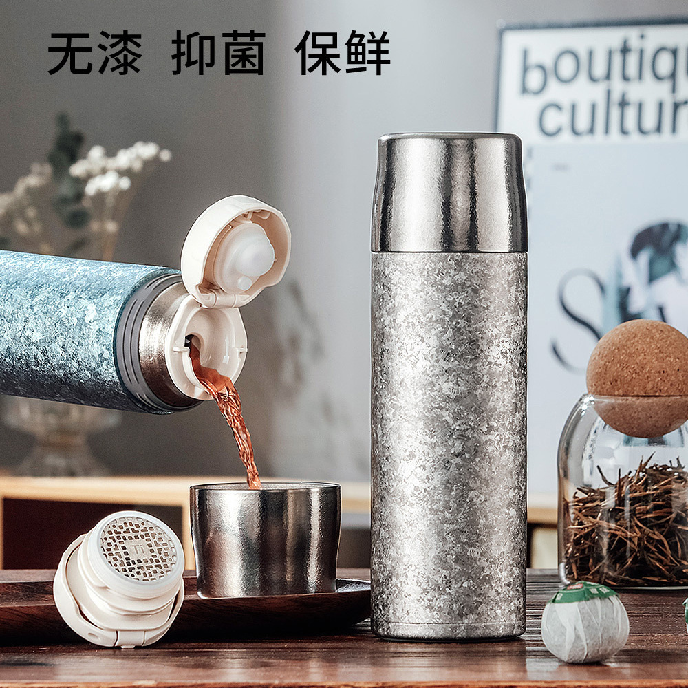 纯钛保温杯双层男女士高档钛杯全纯钛杯子锤纹焖泡茶杯商务礼品杯