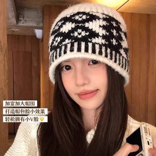 大头围针织毛线帽子女秋冬大码水桶帽素颜遮脸保暖冷帽大号渔夫帽