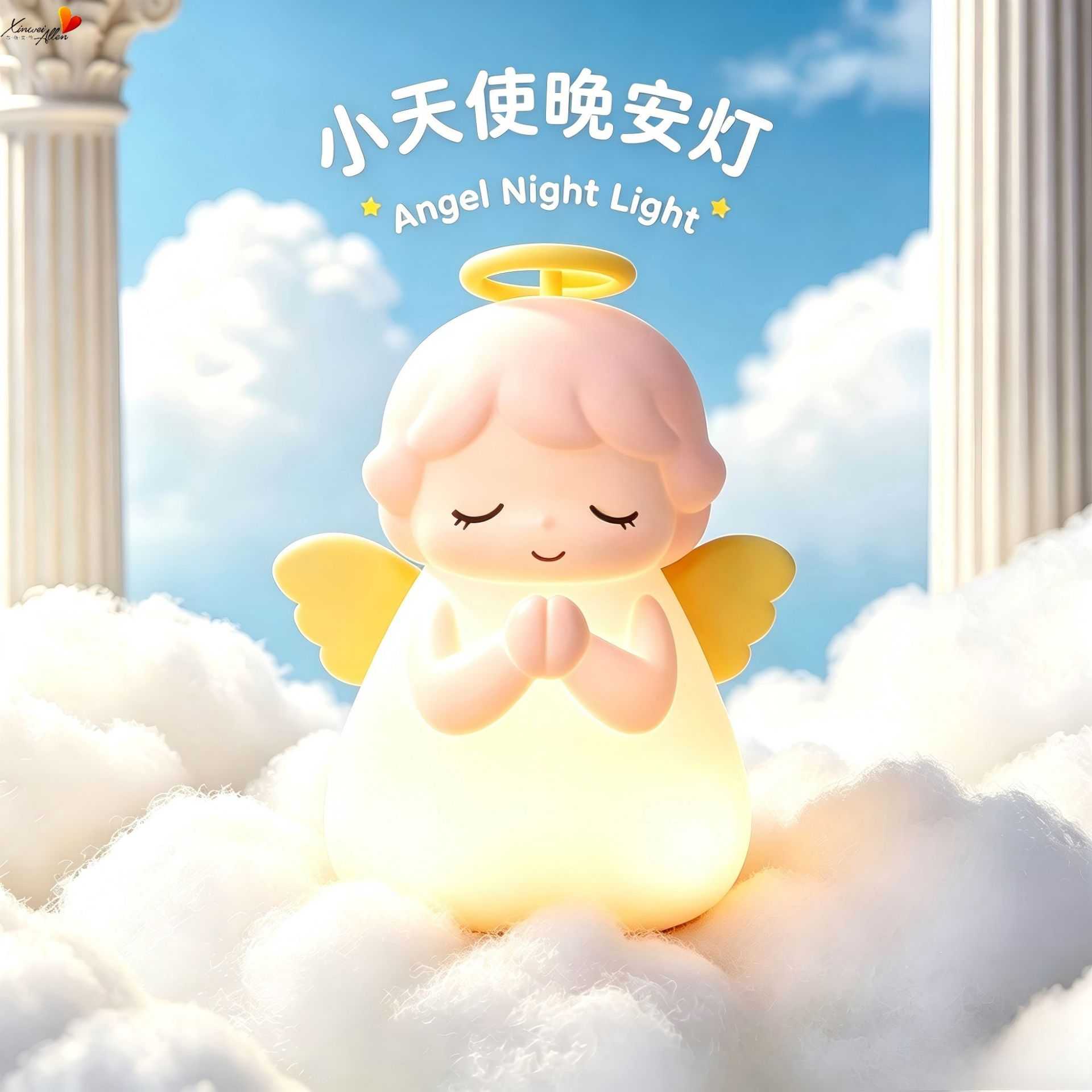 新品创意小天使夜灯七彩硅胶USB