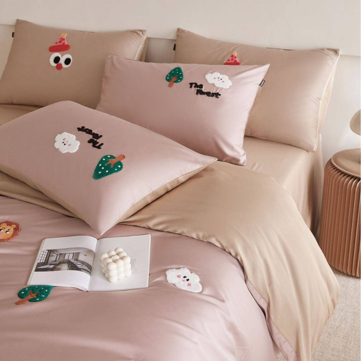 A宠类母婴级全棉四件套毛巾绣件可萌爱卡通PWS刺绣三套纯棉儿童套