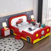 儿木童汽车床男孩滑带护栏卡梯通实单床男童现代简约拼接人床DFO