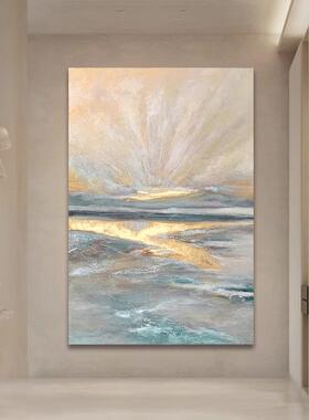 纯手油绘油画酒店软装挂奢42245画浪贴金海箔轻手绘画高端别墅装