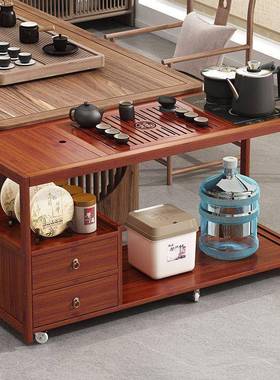 新中式茶柜移动茶台桌家用阳台NCQ实木小车烧水壶一茶体茶沙水发