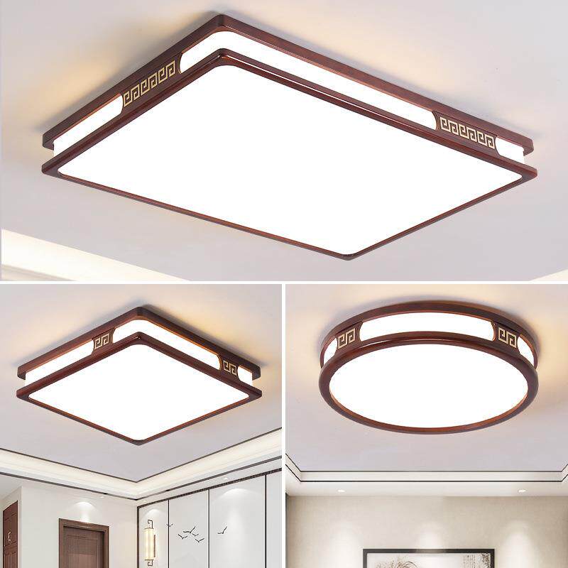 新款实圆木新中式吸顶灯长方超中薄客厅灯中国形风形UMS超薄式吸