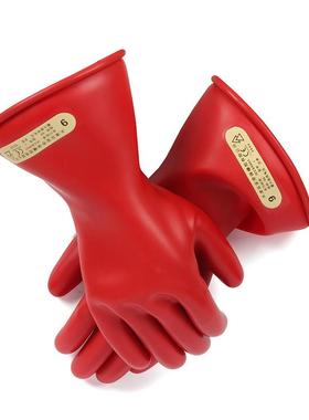 双安0级11乳胶带电作0业用绝手套红色缘0.5KV50RFT寸0V低压手套