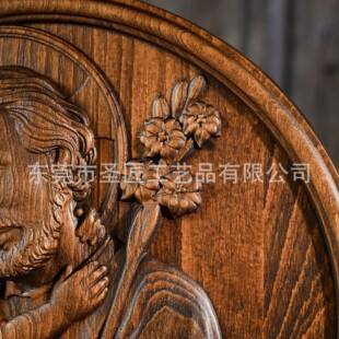 新复古摆款像件工艺品BGW170立浮雕神圣家族约瑟夫圣体木制图标