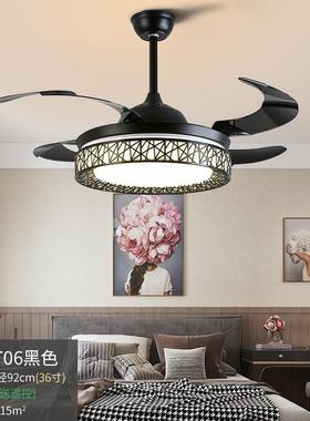 鸟办巢隐形风扇灯公大厅电风扇吊灯客厅餐厅黑色室吊扇三色UPA光