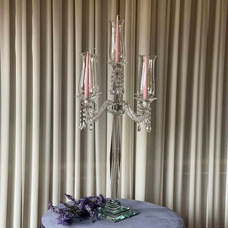 奢华欧式烛K9水晶婚布置餐桌台装饰礼5PCJ头玻璃烛台酒店活大动路