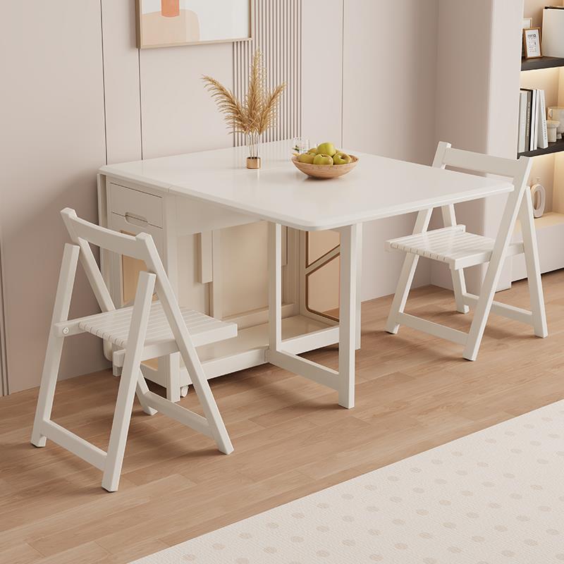 7F77TM8H9奶色油风全实木餐桌家用小户L型可折移动多功能隐形白收