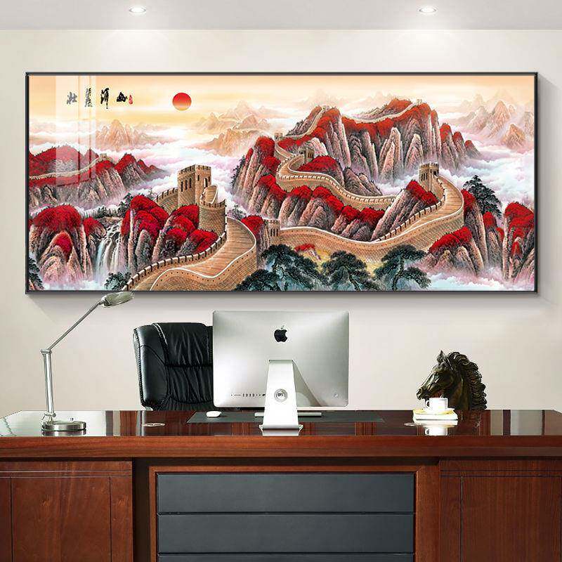 山万里金色长城画靠图办公厅室装饰挂画客书AHW房大尺长城雄风寸