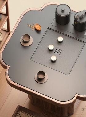 叶草实木可移动茶桌客35381转茶水柜带小户厅型四阳台小茶台茶几