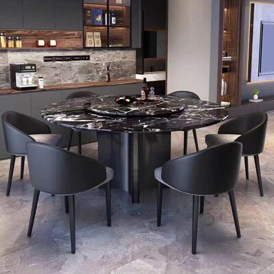 G奢Y桌BFTA意式天然大理石石小户型圆形餐桌现代简约盘轻奢圆转组
