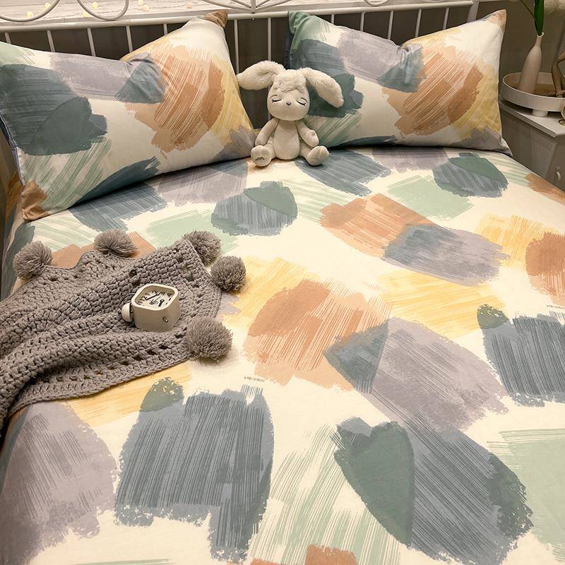 北欧风纯棉床单单件简约100全棉高级感被单双人床笠枕套2三件套男