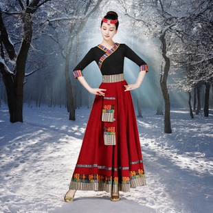 藏族舞蹈演出服装女成人广场舞新款套装艺考练习民族跳舞半身裙子