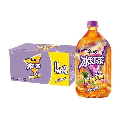 康师傅热带风味冰红茶1L*12瓶水果果味饮料夏季饮品500ml整箱团购