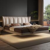 朴笙记爱丽丝钢琴键真皮床现代简约北欧意式 极简主卧婚床榉木大床