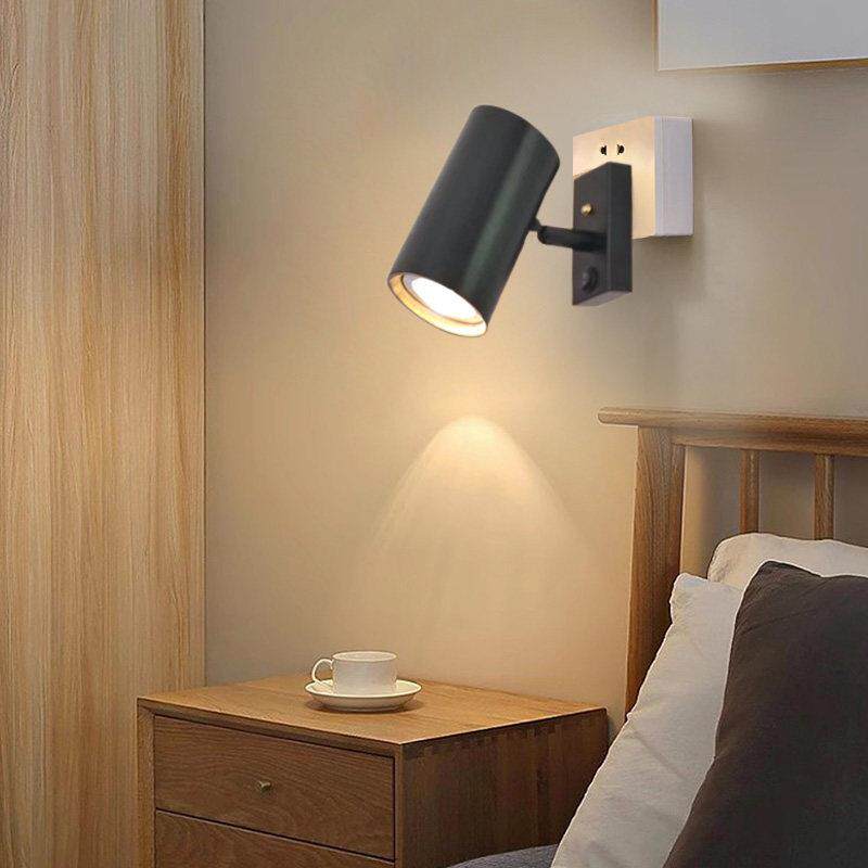 北欧简约插电式床头灯卧室墙实木壁墙灯阅读灯楼梯射灯可旋转壁灯