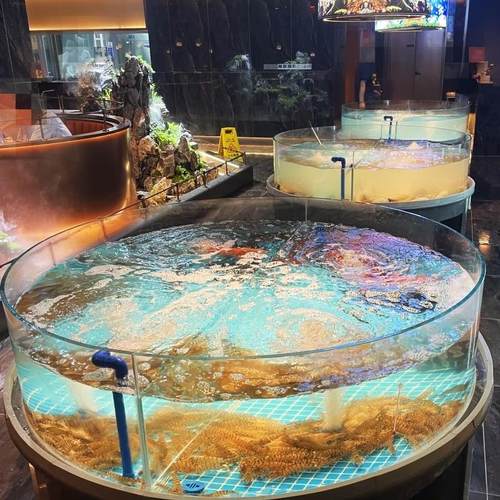 圆形海鲜池定做固定式海鲜鱼缸定制商用移动式海鲜鱼池制冷机一体