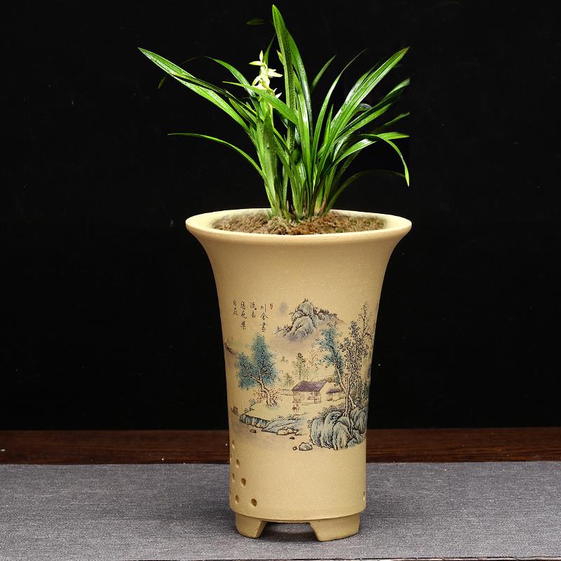 紫砂兰花盆专用精品陶瓷文竹子春建兰客厅桌面古典盆景盆清仓特价