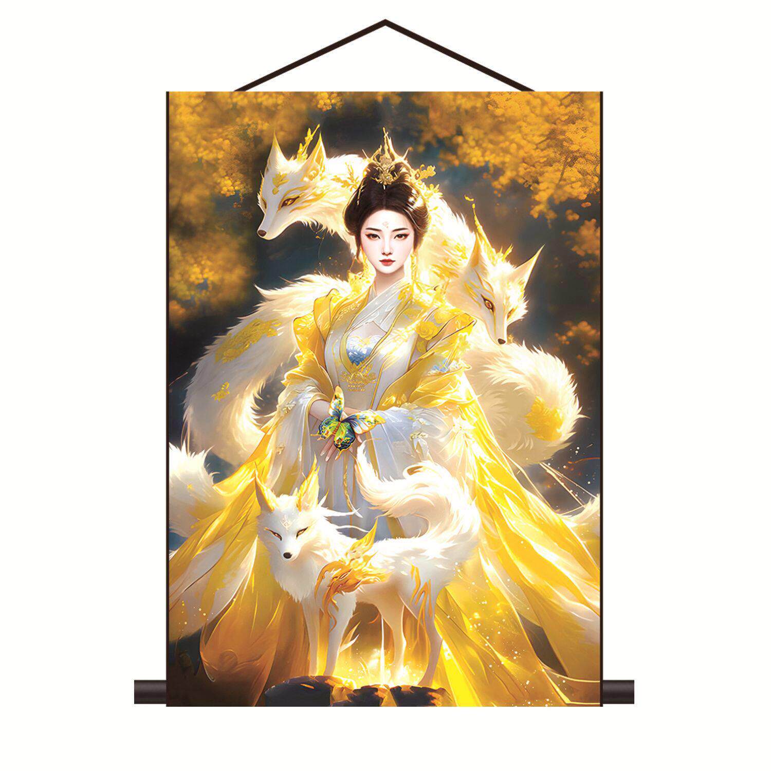新款胡家仙九尾狐娘娘真身丝绸卷轴装饰画供奉东北出马三尺三329