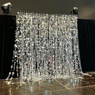 婚庆亮片串舞台道具装饰珠片帘金亮片帘门帘挂帘婚礼亮片装饰银色