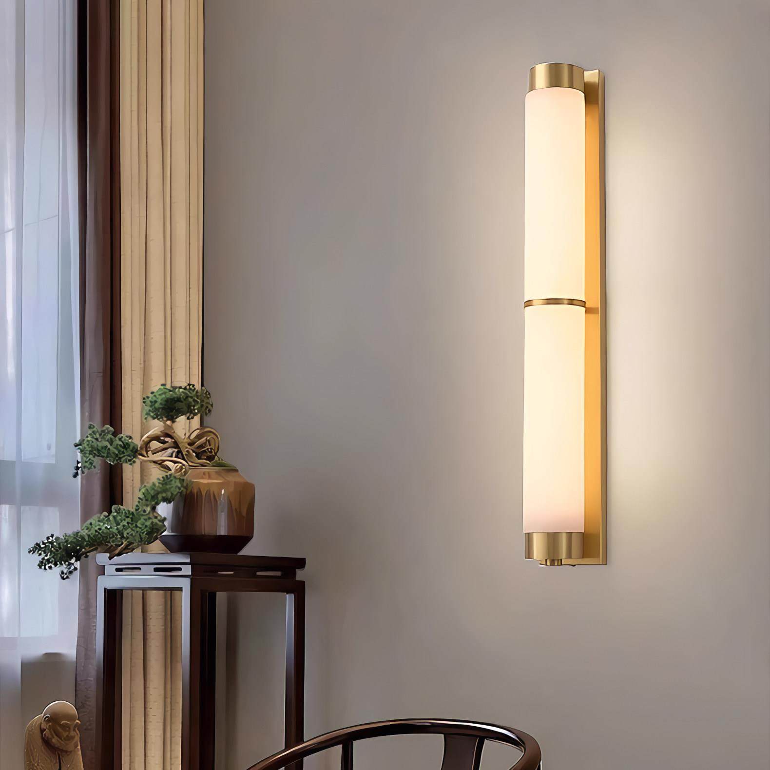 新中式全铜壁灯客厅电视背景墙灯过道现代简约云石壁灯卧室床头灯