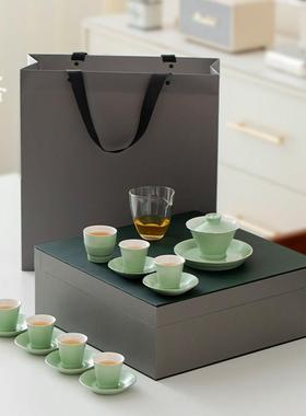 高级轻奢绿色功夫茶具套装家用办公室会客送朋友同学高档商务礼品