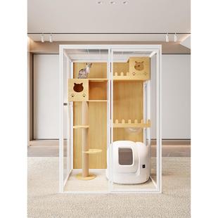 大型全景玻璃猫别墅实木猫柜超大自由空间猫屋家用室内猫舍豪华风