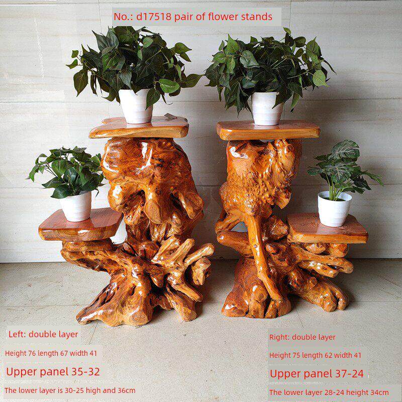 实木根雕花架天然树根置物架底座客厅阳台鱼缸多层绿萝盆景摆件