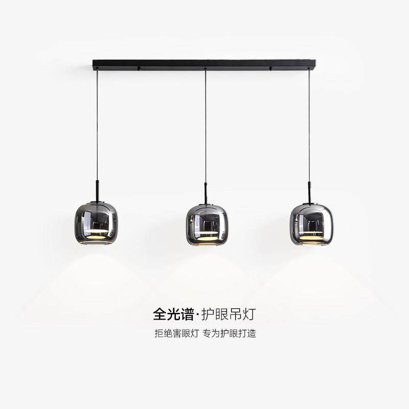 三头玻璃餐厅吊灯现代简约北欧一字长条吧台灯轻奢高端卧室床头灯