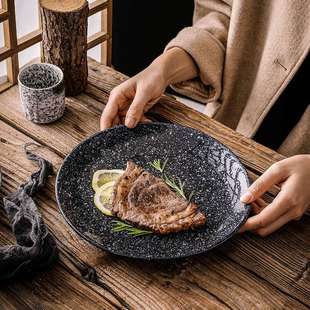 菜盘个性 日式 创意陶瓷复古餐具和风浅盘子圆盘家用餐具创意牛语苏