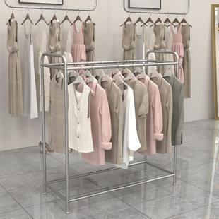不锈钢服装店展示架双排中岛架落地双杠挂衣架可移动服装陈列货架