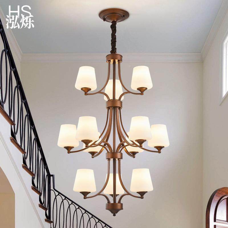 复式楼客厅大吊灯间590美式墅旋转楼梯灯lft公寓挑空层楼o梯大吊
