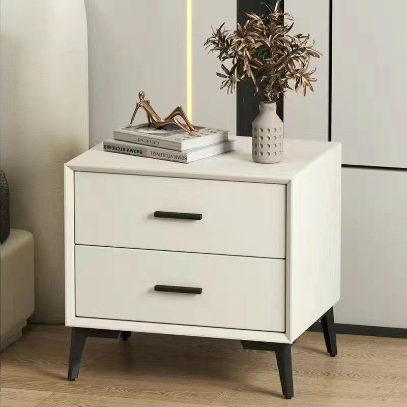 岩板质III皮边床头柜家用实红木简约现代网轻奢小型床储物柜