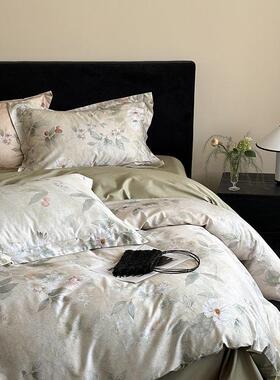 010S高支棉四全件套贡缎长绒B2504131棉美式花卉纯棉床品新中式被