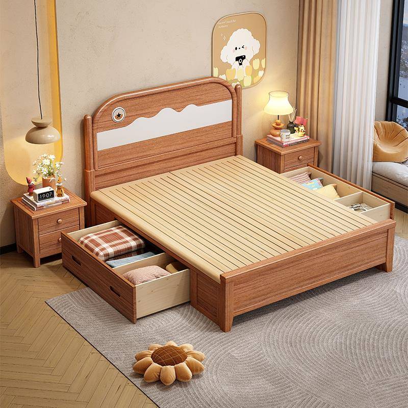 m0y全木单人儿童床男孩抽屉女小户型15.2米1实.35青少年1.双人储