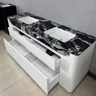 大理石室现代浴手简约轻奢天然大理石柜洗台402无缝一体盆浴室柜