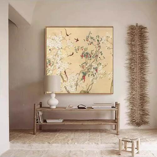 春满园花新中式鸟复古客厅挂画餐花花鸟复古厅画玄色关书房喜鹊玉