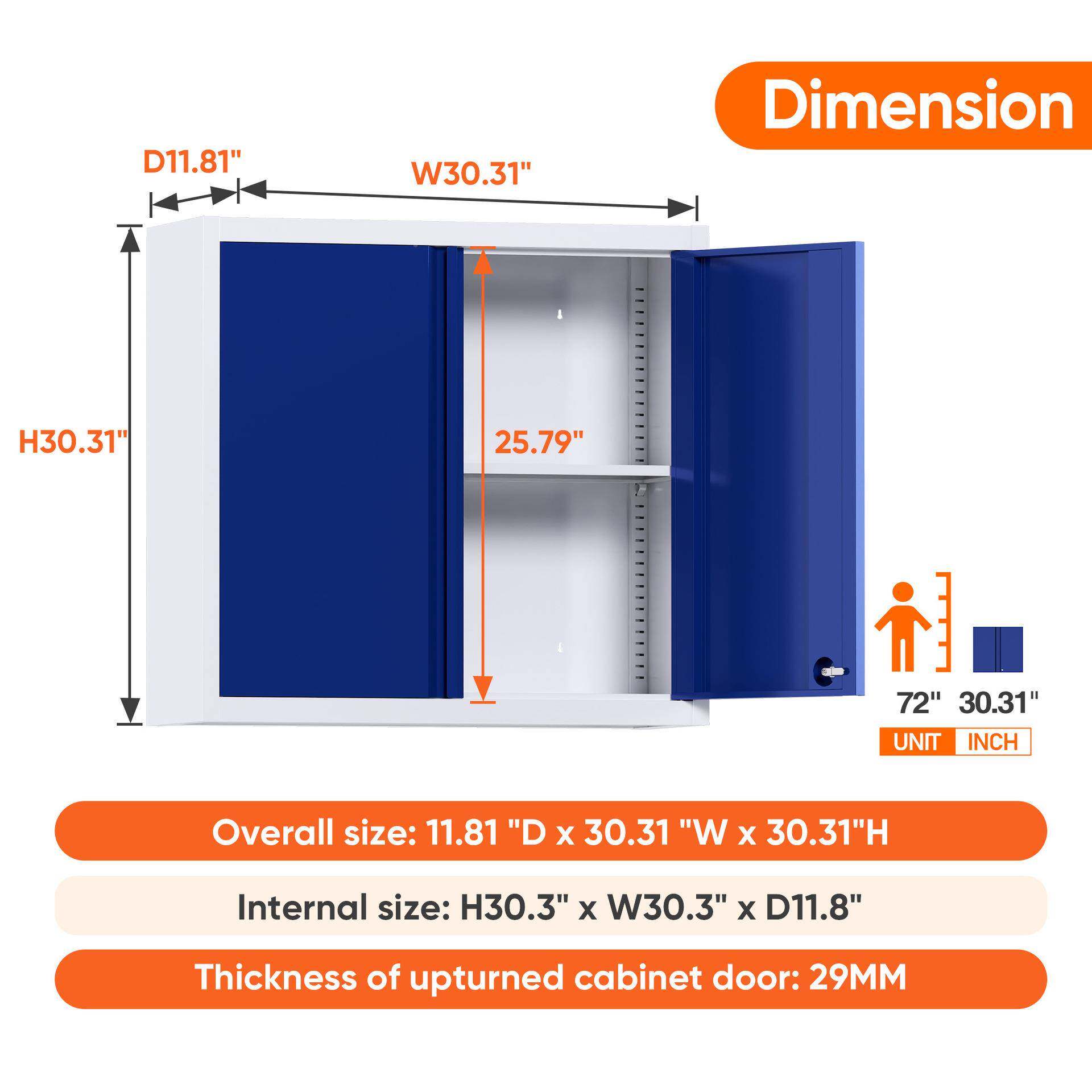 蓝放双色钢制吊柜文件资料物工具储藏收白纳存置柜办公柜防ZVZ潮