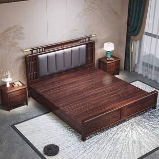 新中式.实木床乌金木双床主卧婚床1.8米TXJ1家5大床现代大气人卧