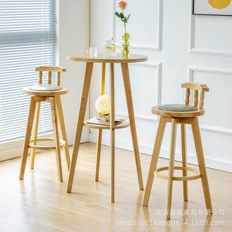 罗马柱实木碳化吧台椅式旋转酒吧前台美餐桌意高椅脚椅子创家用凳