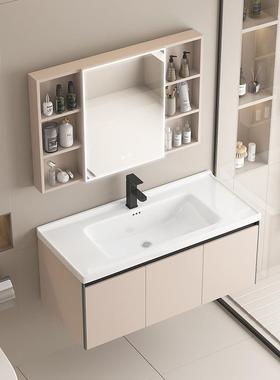 奶油风简约浴室柜合卫生间组洗漱美妆镜一柜69430陶瓷体盆台悬挂