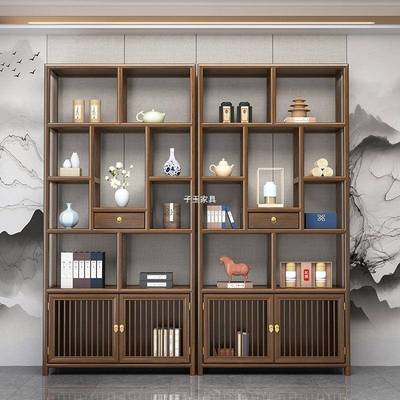 实博古架新办中木式多宝阁置物架室摆件书架组公合展RUV示柜室内