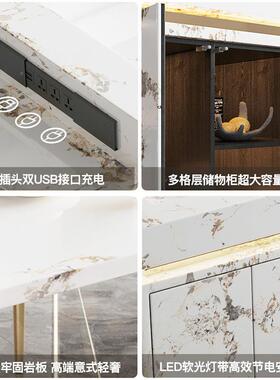 家用岛台轻台奢现代多功中能台储物料理岛一体可伸缩岩WMI板餐桌
