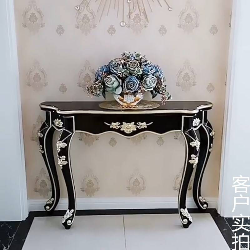 玄关桌子靠墙黑檀色欧式客厅装饰端景柜简欧半圆台走廊过道置物架