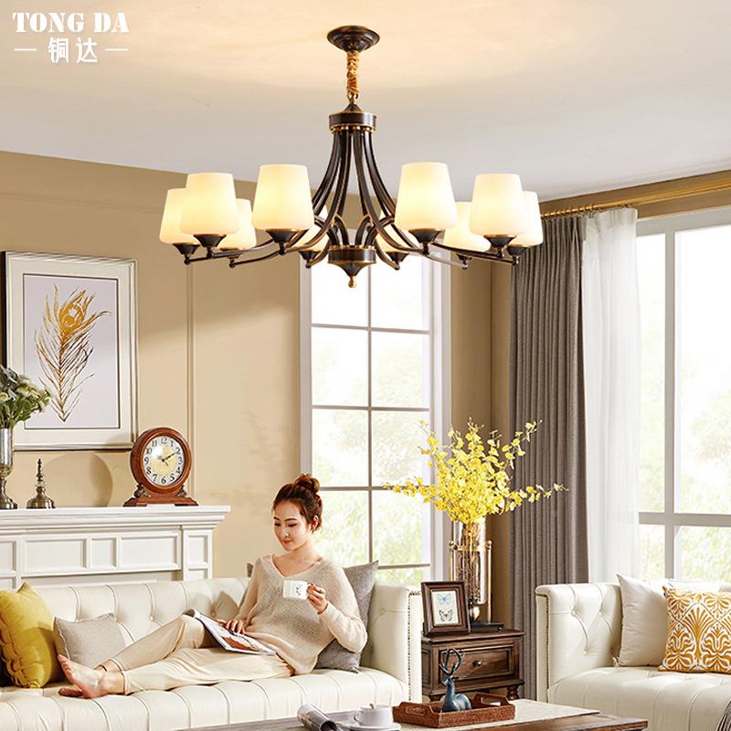 美式复灯厅古客厅全铜6955吊灯别墅大厅餐间别墅大气卧房室简约吊