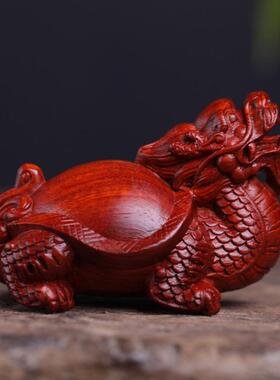 紫檀龙龟貅麒麟把非洲小叶紫檀木质文玩工LVI艺品手貔摆件件