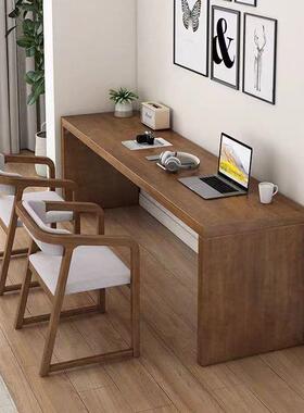 实木双人书桌WNX一字简长条脑靠约墙工作台办公桌现代学生学习桌