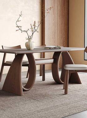 225新实款中古风美式复古木长方形餐式桌法现代0简约PSM岩板桌小