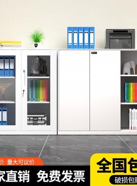 办公室铁ZNF皮件柜玻璃移书柜储物柜资密料档文案柜白色码门锁小